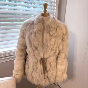 Women's Neiman Marcus vintage real Fox Fur Coat - Cream Ivory and light gray